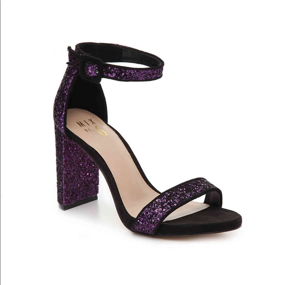 purple block heel sandals